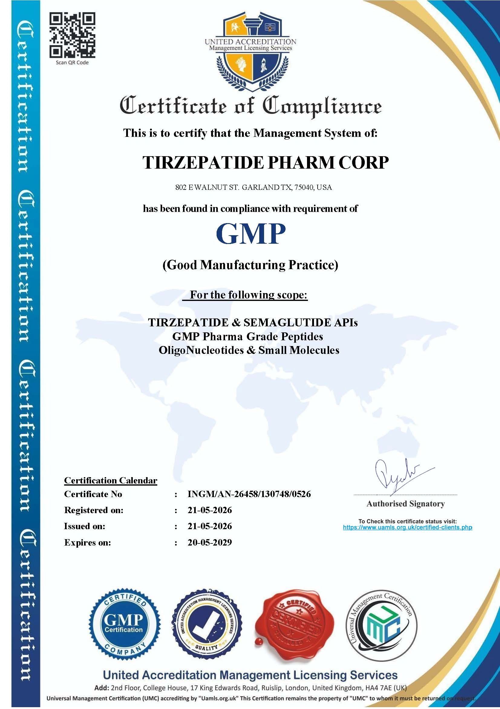 GMP Certificate of Compliance